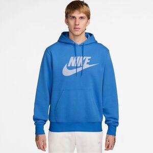 Nike | Mens Bright Blue Pullover White Logo Drawstring Hoodie Single Pocket Sz S